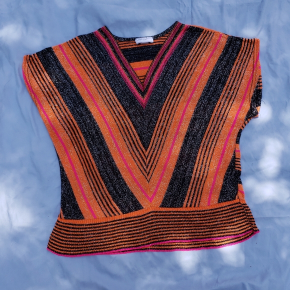 Jamie Nicole Collection Orange black and hot pink striped knit top - Picture 3 of 4